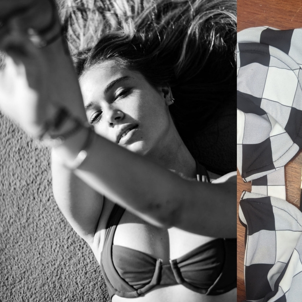 Nwt Revolve STORM Cannes st.barths black & white checker bra bikini SET S